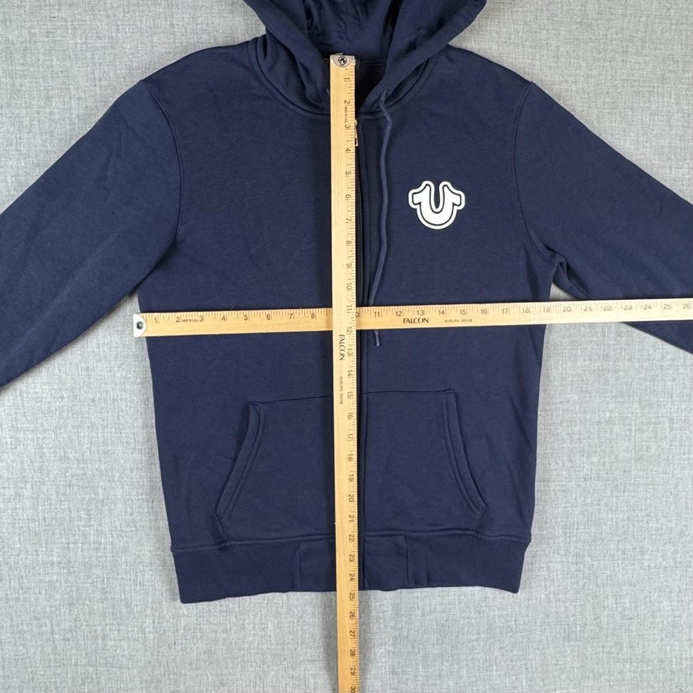True Religion Core Hoodie Mens Small Blue Full Zip Buddha Logo Sweatshirt Fleece - Picture 8 of 11